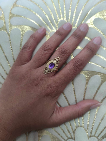 Bague Marquise avec strass violet