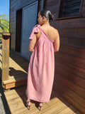 Robe longue asymétrique en gaze de coton rose