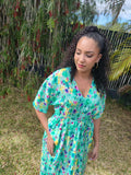 Robe longue en coton verte fleurie