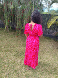 Robe longue imprimée rouge & fuchsia