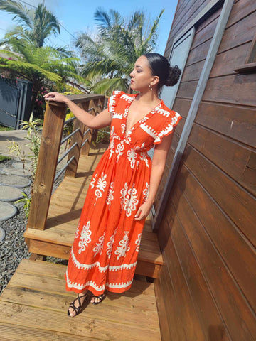 Robe longue orange & blanche