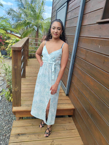 Robe tropicale blanche & turquoise